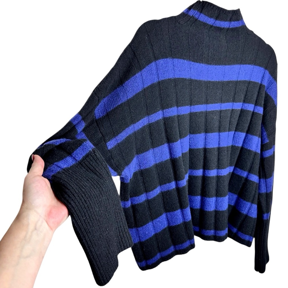 Madewell Ribbed Cashmere-Wool Pullover Sweater Cobalt Blue/Black Stripe Small - Picture 9 of 16